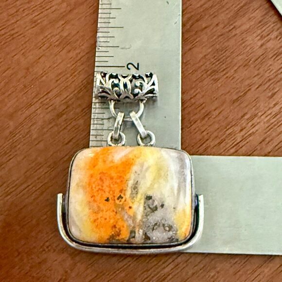 Artisan Multicolor Bumblebee Jasper Filigree Pendant Necklace Sterling Silver - Picture 5 of 5
